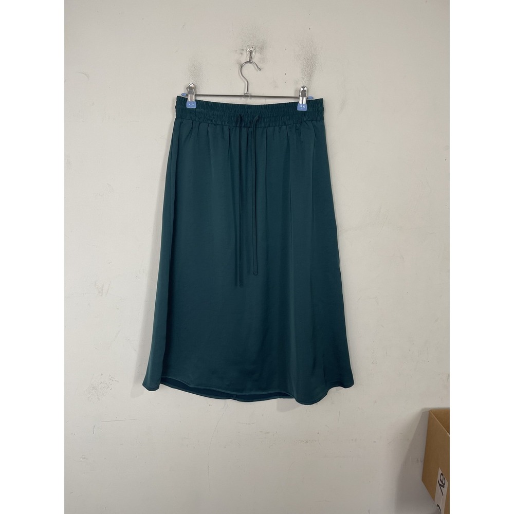 A New Day Womens Skirt Small Teal Green Holiday Party‎ Satin Drawstring Midi